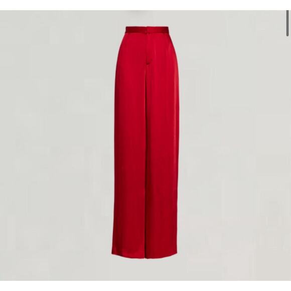 Ralph Lauren Collection Purple Label Satin Wide-Leg Pant 2 Red High Rise Trouser - Picture 6 of 11
